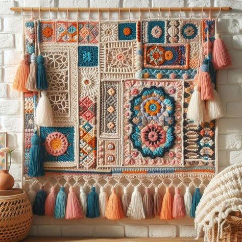 Crochet Wall Art, Quick Crochet Projects, Weaving Loom Diy, Crochet Wall Hangings, Easy Patterns, Form Crochet, Crochet Handbags Patterns, Crochet Decoration, Crochet Home Decor