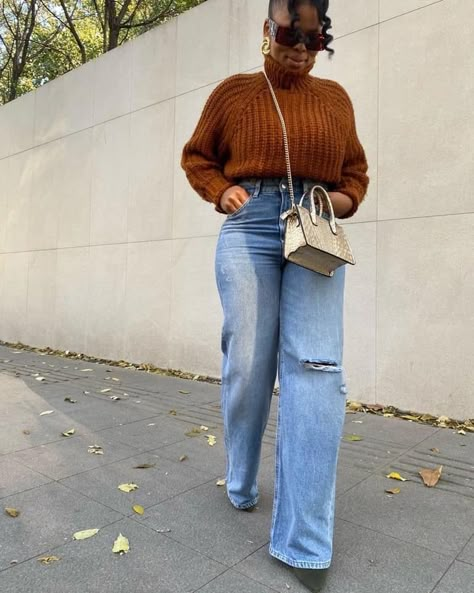 Fall Plus Size Jeans And Boots Outfit, Wide Leg Jeans With Sweater Outfit, Plus Size Wide Leg Jeans Outfit Fall, Wide Leg Mom Jeans Outfit, Fall Fashion 2023 Women In 30s, Wide Leg Jean Outfits Fall, Fall Wide Leg Jeans Outfit, Plus Size Straight Leg Jeans Outfits, Wide Leg Jeans Outfit Winter Casual