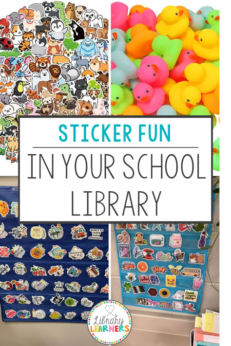 school library stickers in pocket charts and colorful rubber ducks School Library Aesthetic, School Library Signage, Fun Library Activities, Projects For High School Students, School Library Activities, Library Magic, Library Stickers, Library Lessons Elementary, Librarian Ideas