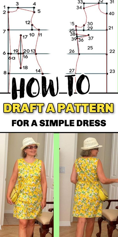 learn how to draft a pattern for a simple dress Dress Making Tutorial, Pattern Making Tutorial, Basic Dress Pattern, Ugly Dresses, Simple Dress Pattern, Simple Summer Dresses, Dresses By Pattern, Dress Design Patterns, Dress Tutorials