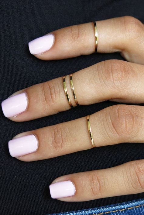 When all else fails, go for a soft pink similar to Essie's classic "Romper Room" ($8.50, essie.com) — it looks chic with tiny gold rings. See more at Etsy.com/TopStar »  - GoodHousekeeping.com Mid Rings, White Nail Polish, Nail Ring, Jewelry Fashion Trends, Knuckle Rings, Pinky Ring, Morganite, Bling Bling, Jewelry Trends