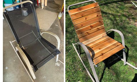 Patio Chairs Makeover, Metal Patio Chairs, Patio Furniture Makeover, Chair Redo, Chair Repair, Lawn Chair, Patio Fire Pit, Chair Makeover, Diy Furniture Renovation