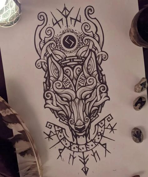 Celtic Sleeve Tattoos, Fenrir Tattoo, Norse Tattoos, Scandinavian Tattoo, Valkyrie Tattoo, Viking Tattoo Symbol, Viking Tattoo Sleeve, Cool Tattoo Drawings, Rune Tattoo