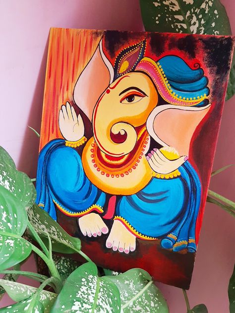 People Paintings Easy, Painting Ideas On Canvas Ganesh, Drawing By Pencil Color, Ganpati Bappa Abstract Painting, Ganapati Canvas Painting, Canvas Painting Ideas Buddha, Easy Ganesha Painting Canvas, Canvas Painting Of Ganesha, Ganpati Bappa Painting On Canvas Art