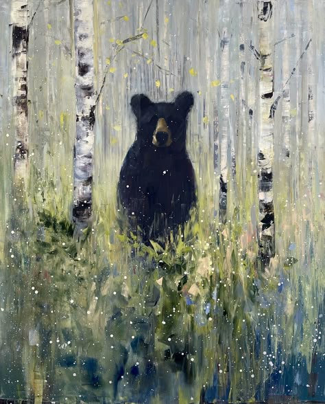 Black Bears Art, Birch Tree Art, Bear Paintings, Painting Snow, Black Bears, Small Canvas Art, Mountain Paintings, Bear Art, Recent News