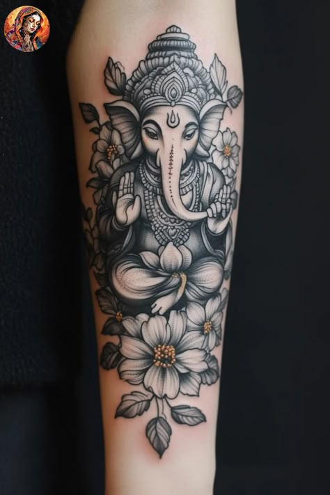 Discover unique Ganesha tattoo designs for men and women! Explore over 50 intricate Ganesha tattoo ideas, including mandalas, sleeves, and back tattoos. Find your perfect Ganesha design today! Ganesha Hand Tattoo, Buddah Tattoo Elephant, Hindu Tattoos For Women, Ganesha Tattoo Mandala, Ganesha Tattoo Sleeve, Ganesha Tattoo Design, Ganesha Tattoos, Ganesha Design, Hindu Tattoos