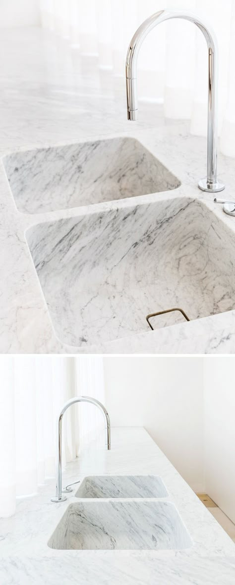 KITCHEN DESIGN IDEA - 7 Kitchen Sinks Integrated Into The Countertop // These… Kitchen Sink Design, Marble Sink, Marble Sinks, Sink Design, Kitchen Marble, Shower Room, Interior Design Kitchen, 인테리어 디자인, Kitchen Countertops