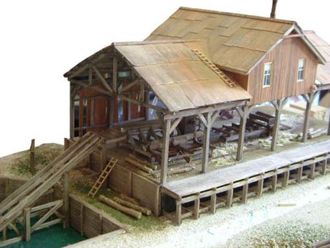 model sawmill Lumber Mill Buildings, Prototype 2, Ho Train Layouts, Ho Scale Buildings, Lumber Yard, Ho Scale Train Layout, Lumber Mill, Wood Mill, Model Railway Track Plans