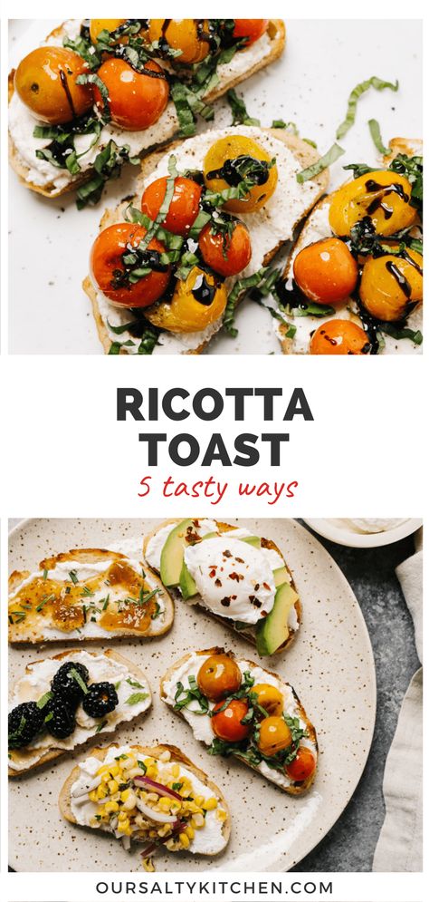 Ricotta Omelette, Toast With Tomatoes, Breakfest Ideas, Savory Toast, Burst Tomatoes, Tomatoes With Basil, Sweet Corn Salsa, Sweet Toast, Grilled Sweet Corn