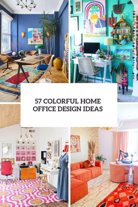 Office Colorful Design, Colorful Interiors Office, Funky Home Office Ideas, Colorful Minimalist Office, Bright Home Office Ideas, Colorful Boho Office, Bold Office Colors, Maximalist Office Space, Fun Home Office Design