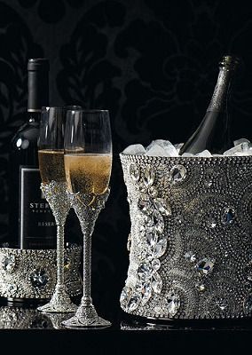 Swarovski crystal champagne bucket, wine glasses and bottle holder! www.kerlagons.com Champagne Cooler, Champagne Buckets, Crystal Champagne, Amber Rose, Champagne Glasses, Bottle Holders, Ice Bucket, Luxury Life, All That Glitters