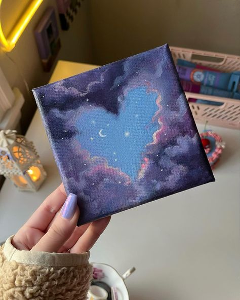 Shelly Clouds | POLL: which heart themed mini canvas has been your favourite so far? 💌 | Instagram Astetic Paintings Ideas On Canvas, Aesthetic Mini Canvas Paintings, Small Canvas Art Aesthetic, Mini Lienzos Ideas, Shelly Clouds, Mini Tela, Cute Easy Paintings, Mini Toile, Canvas Art Painting Abstract