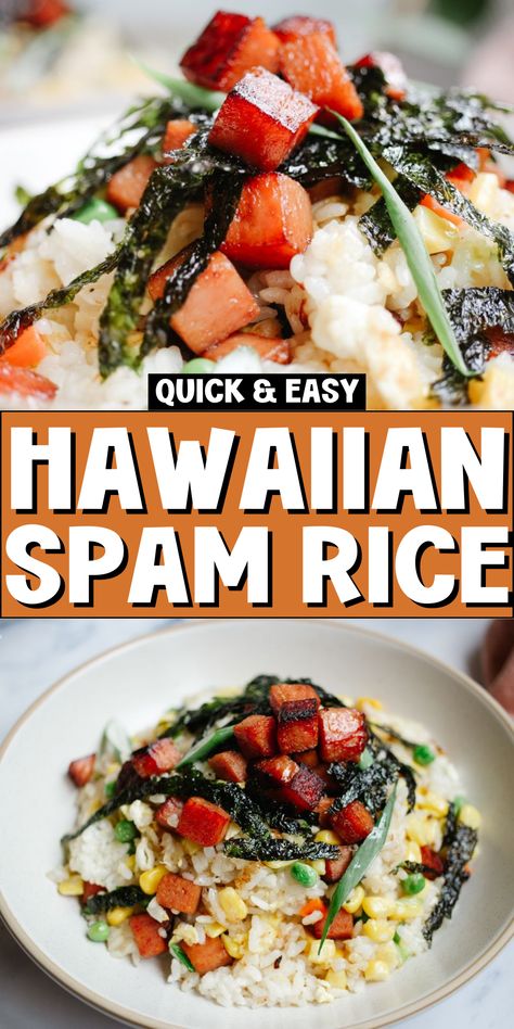 Discover the delicious fusion of flavors in this Musubi Spam Fried Rice! Perfect for fans of Hawaiian food, this dish combines the best of spam fried rice with a unique twist. Learn how to cook spam in a whole new way with this hawaiian musubi recipe. Featuring a tasty musubi sauce recipe and authentic musubi rice recipe, it's one of the best Hawaiian spam recipes you'll find. This dish is also a great addition to your collection of sushi recipes and fried spam delights. Musubi Rice Recipe, Hawaiian Musubi, Hawaiian Spam Recipes, How To Cook Spam, Musubi Sauce, Spam Fried Rice Recipe, Musubi Spam, Spam Recipes Dinners, Spam Musubi Recipe