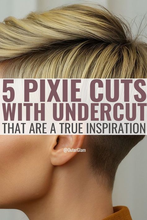 Whether you're considering a bold new look or simply seeking inspiration, these 5 pixie cuts with undercut are a true inspiration. If you're trying to find the perfect hairstyle that exudes confidence and style, this article is for you. Discover versatile pixie cuts that incorporate edgy undercuts, offering a blend of chic and daring flair. Feminine Undercut Short Hair, Back Of Head Pixie Haircut, Short Stacked Hair Undercut, Funky Short Hair Undercut, Pixie Cut Back View Neckline, Slicked Back Pixie Cut, Under Cuts For Women Designs, Pixie With Undercut Fine Hair, Pixie Hairstyles With Undercut