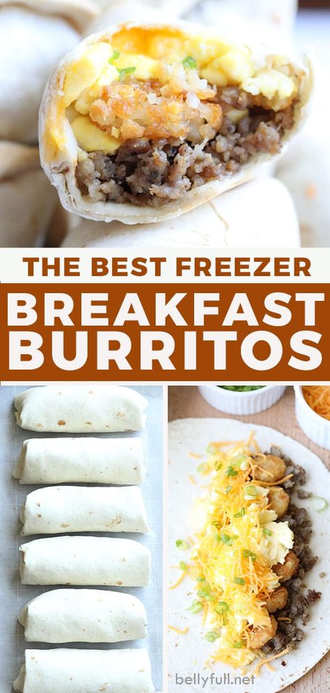 Weekday mornings just got easier with these delicious Make-Ahead Freezer Breakfast Burritos! Loaded with eggs, tater tots, sausage, and cheese! Great for breakfast on the go, camping, hiking, regular breakfast or even dinner. Freezer Breakfast Meals, Make Ahead Breakfast Burritos, Freezer Breakfast Burritos, Freezer Friendly Meals, Freezable Meals, Breakfast Prep, Frozen Breakfast, Freezer Meal Prep, Freezer Breakfast