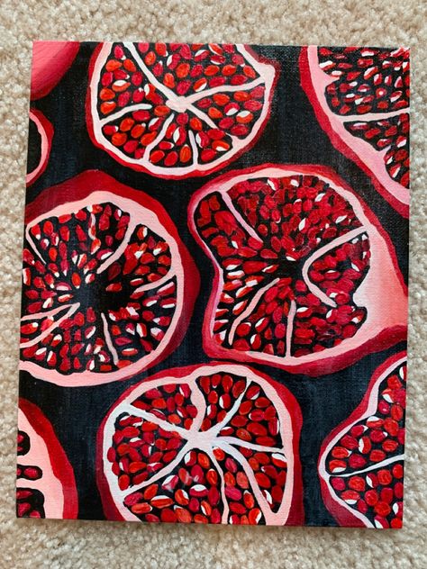 Fun Fruit Painting, Red Fruit Painting, Food Art Canvas, Minimalist Fruit Painting, Small Fruit Paintings, Kitchen Acrylic Painting Ideas, Fruit Art Painting Acrylics, Canvas Painting Ideas Fruit, Painting Fruit Acrylic