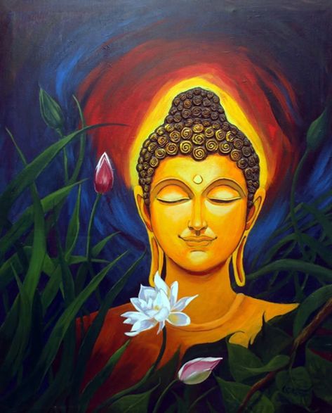 Buddha Painting Canvas Modern, Modern Canvas Painting Ideas, Lord Buddha Paintings, Buddha Face Painting, Gautam Buddha Painting, Paint Flowers On Canvas, Draw On Canvas, Buddha Modern Art, Painting Ideas Canvas