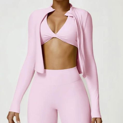 Bubblegum pink activewear gym 3 piece SET 🤍 

Size... - Depop Pink Sportswear, Push Up Workout, Yoga Long Sleeve, Pink Activewear, Top Base, Zipper Jacket, Long Sleeves Jacket, Bubblegum Pink, Everyday Wardrobe