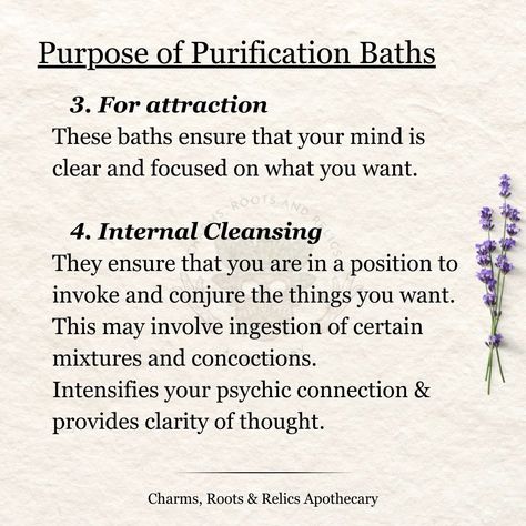 The difference between a regular bath and a spiritual bath is the intention that goes into it. Whether or not you have an impressive collection of herbs, you can still maintain good spiritual hygiene by cleansing your energetic field as often as needed. I'd like to create a series specifically for purification baths that goes into the specific herbs used for various intentions, how to set yourself up mentally and emotionally for the cleansing ritual and what to do with the ritual remnants. ... Spiritual Hygiene, Candle Magik, Spiritual Baths, African Traditional Religions, Internal Cleanse, Hoodoo Magic, Cleansing Energy, Cleansing Ritual, Spiritual Bath