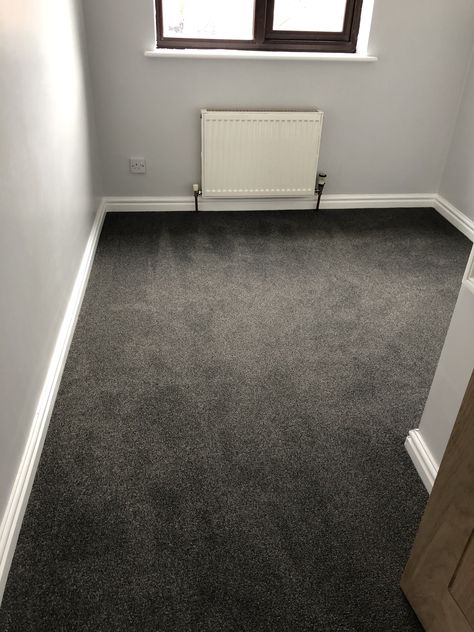 Tapi carpets, dark grey carpet. Carpet over wooden floor really softens a room and makes it instantly feel warmer Dark Grey Carpet Bedroom, Bedroom Inspirations Dark, Black Carpet Bedroom, Grey Walls And Carpet, Grey Carpet Living Room, Grey Carpet Bedroom, Dark Grey Carpet, Bedroom Inspirations Minimalist, Dark Carpet