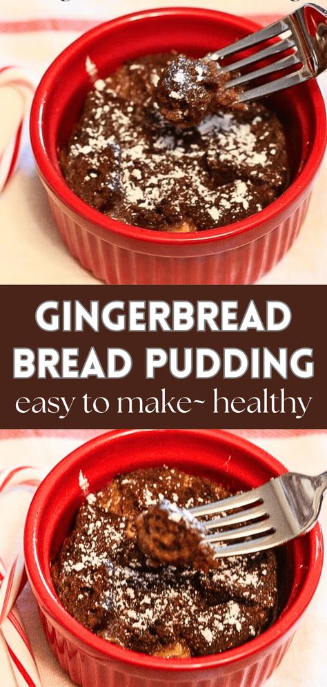 Gingerbread Bread Pudding - Lauren Kelly Nutrition Gingerbread Bread Pudding, Christmas Bread Pudding, Gingerbread Pudding, Gingerbread Bread, Cranberry Bread Pudding, Molasses Bread, Homemade Dessert Recipes, Bread Pudding Easy, Lauren Kelly