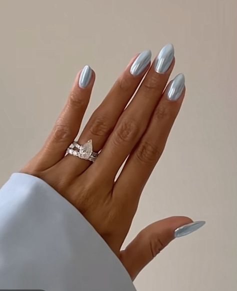 Baby Blue Chrome Nails, Ongles Baby Blue, Blue Chrome Nails, Manicured Nails, Nail Aesthetic, Light Blue Nails, Baby Blue Nails, Milky Nails, Chrome Nails Designs