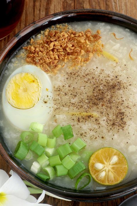 Lugaw - Foxy Folksy Filipino Soups Comfort Foods, Lugaw Recipe Filipino Food, Lugaw Filipino Food, Lugaw Recipe, Filipino Dinner, Filipino Rice, Alcoholic Snapchat, Rice Congee, Foxy Folksy