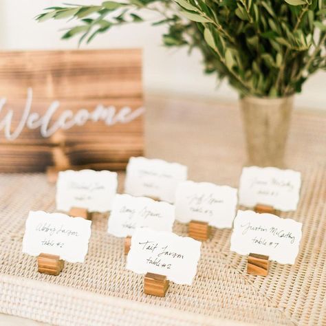 Party Food Bar Ideas, 60th Wedding Anniversary Party, Handwritten Place Cards, Food Bar Ideas, Bbq Rehearsal Dinner, Grad Decor, Lace Decorations, Wood Place Card Holders, Party Food Bar