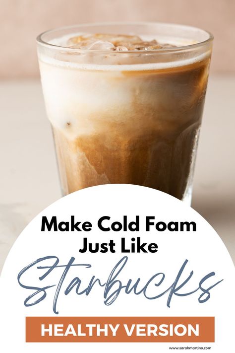 Learn to make your own sweet cream cold brew for less calories and less money! This is so yummy and I give you tips, tricks, and substitutions to fit your life! Click to get the recipe! Healthy Sweet Cream Cold Foam, Low Cal Cold Foam, Low Calorie Cold Foam, Healthy Cold Foam Recipe, Starbucks Cold Foam Recipe, Starbucks Cold Foam, Make Cold Foam, Starbucks Sweet Cream, Cold Foam Recipe