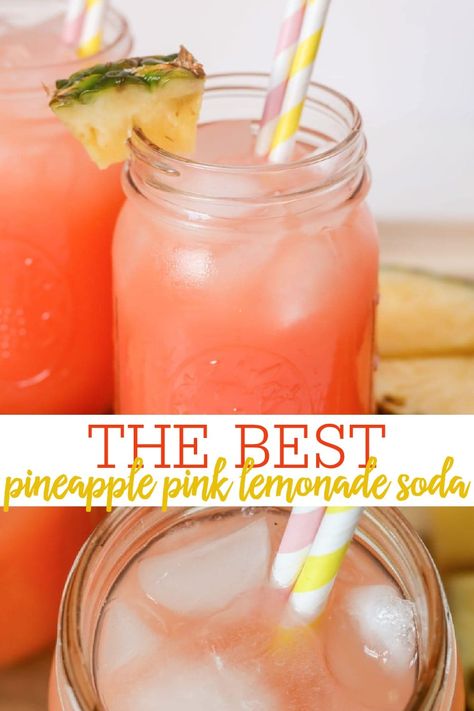 All-time Favorite Party Drink - this Pink Drink recipe (aka Baby Shower Punch) takes a minute to make and is made with 3 ingredients including  -  pink lemonade dry mix, sprite, & pineapple juice! #pineapplepinklemonadedrink #pinklemonade #pineapplelemonadedrink #pinkdrink #partypunch Pink Punch Recipes, Pink Drink Recipe, Shower Punch, Pink Drink Recipes, Easy Alcoholic Drinks, Baby Shower Punch, Lemonade Punch, Pineapple Lemonade, Baby Shower Drinks