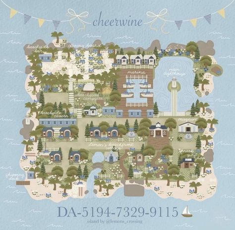 Island Theme Animal Crossing, Animal Crossing Map Layout City, Island Theme Ideas Animal Crossing, Anch Map Layout, Acnh Island Designs Layout, Acnh Town Map, Acnh New England Coastal, Acnh Coastal Ideas, Acnh Harbor Ideas