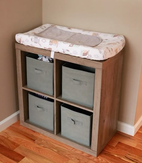 Twin Changing Table, Change Table Topper Diy, Cube Organizer Changing Table, Cube Storage Changing Table, Diy Changing Station, Daycare Changing Station Ideas, Changing Table Alternative, Diy Changing Table Ideas, Diy Changing Table Topper