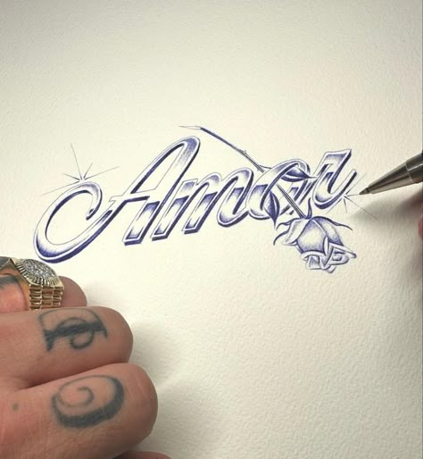 Two Letter Tattoo, Ballpoint Pen Tattoo Flash, Flash Tattoo Lettering, Amor Tattoo Fonts Words, Chicano Pen Art, Chicano Tattoo Flash, Tattoo On Paper, Tattoo With Pen, Chicano Lettering Tattoo