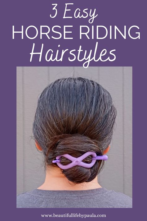 Easy horse riding hairstyles for long hair (with variations of each) that are quick, simple, and comfortable! Ponytail, French Braid Ponytail, Tucked French Braid, Classic bun, Nautilus bun, 3-strand braid and more! Cute Hair Styles For Horse Riding, Horse Riding Hairstyles Helmet Hair, Nautilus Bun, Horse Riding Hairstyles, Riding Hairstyles, Equestrian Hairstyles, Ponytail French Braid, Beautiful Bun Hairstyles, Cute And Simple Hairstyles