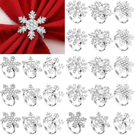 Christmas Napkin Rings Set Xmas Snowflake Napkin Holders Rhinestone Snowflake Napkin Rings Chic Snowflake Napkin Buckle for Christmas Party Wedding Birthday Party (Silver, 24 Pieces) Snowflake Napkin Rings, Napkin Christmas, Dining Room Christmas, Thanksgiving Napkin Rings, Rhinestone Snowflake, Home Decor Dining Room, Rings Making, Christmas Tree Napkins, Red Napkins