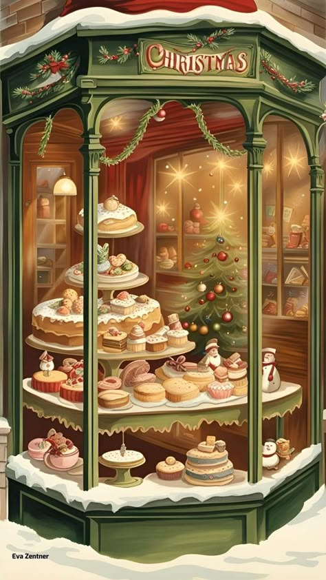 Christmas Scenery, Bakery Shop, Christmas Drawing, Christmas Scenes, Noel Christmas, Christmas Mood, Christmas Illustration, Christmas House, Christmas Images