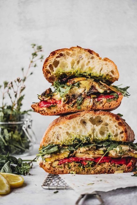 Spring Sandwiches, Lemon Basil Pesto, Basil Pesto Recipe, Pesto Sandwich, Veggie Sandwich, Roasted Vegetable, Lemon Basil, Pesto Recipe, Basil Pesto