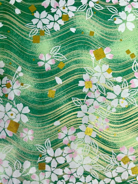 Origami yuzen Washi chiyogami Silk Screen Paper craft - Etsy White Sakura, Making Origami, Green Waves, Waves Pattern, Geisha Art, Green Wave, Golden Green, Kimono Pattern, Silk Art