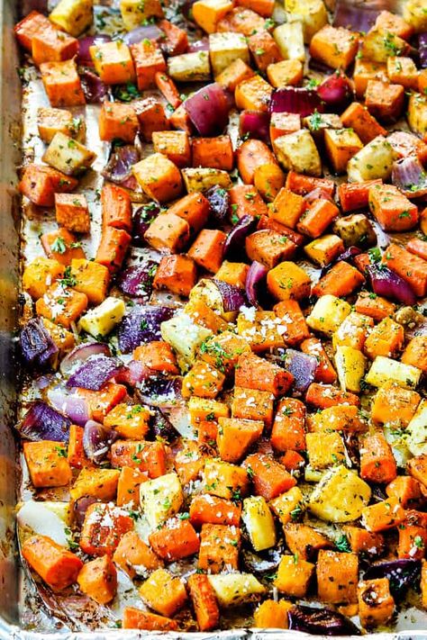 Carrots Sweet, Asparagus Recipes Oven, Root Vegetables Recipes, Roasted Root Veggies, Beets Carrots, Asparagus Recipes Baked, Maple Balsamic, Roasted Vegetable Recipes, Roasted Root Vegetables