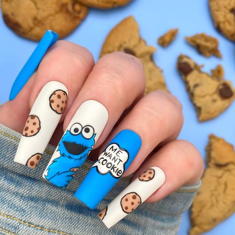 Cookie Monster Nails, Finger Biting, Ruby Nails, Disney Acrylic Nails, Hippie Nails, Punk Nails, Creative Nail Art, Glow Nails, Snow Bunny