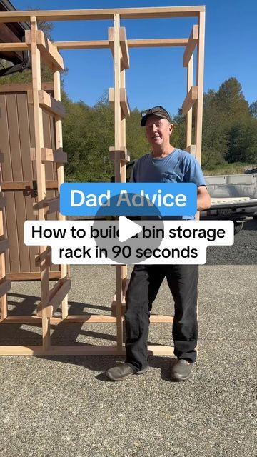 Dad Advice From Bo on Instagram: "SO easy - only three cuts and piece it together like ladders. If I could make this longer I would slow it down and walk you through each step but I know you all are busy bees.   Now I had to build two because I have a million kids and my wife decorates our home with bins and bins full of holiday decorations, quilts and all the dress-up and childrens books we need. I wouldn’t have it any other way because they bring the magic to my life.   How to build your own bin storage racks.   Love, Dad" Bin Rack, Garage Workshop Organization, Storage Bins Organization, Bin Storage, Dad Advice, Wood Ladder, Storage Racks, Workshop Organization, Garage Storage Organization