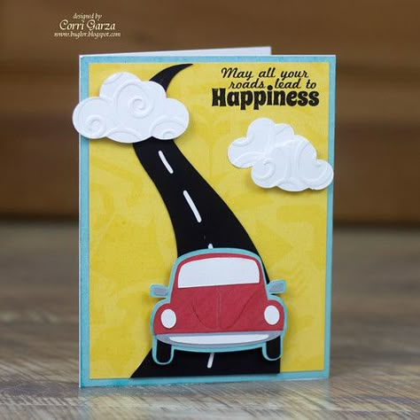 car_card_corri_garza Car Cards Handmade, Silhouette Cameo Cards, Car Cards, Terrific Tuesday, Leaving Cards, Farewell Cards, Car Card, Top Sunglasses, Birthday Card Craft