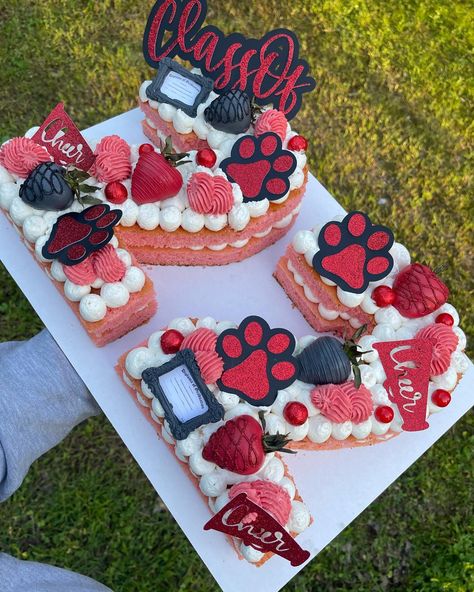 Graduation Cakes For Two Graduates, Senior Dessert Ideas, Class Of 2023 Cake Ideas, Graduation Number Cake Ideas, College Cakes Graduation, College Graduation Cakes 2023, Cupcake Graduation Cake, Graduation Cookie Cake Designs, Number Graduation Cake