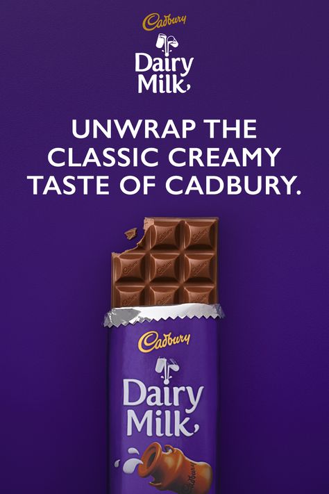 It’s classic, it’s creamy, it’s Cadbury Dairy Milk. Cadbury Dairy Milk Advertisement, Dairy Milk Advertisement, Chips Creative Ads, Chocolate Poster Design, Cadbury Chocolate Bars, Graphic Advertisement, Cadbury Dairy Milk Chocolate, Chinese Bbq Pork, Dairy Milk Chocolate