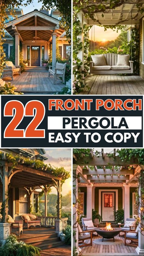 Enhance your home's curb appeal with these 22 front porch pergola ideas. Discover stylish designs that provide shade, beauty, and functionality to your outdoor space. Explore a variety of materials, structures, and decor tips to create a welcoming entrance. From classic wooden pergolas to modern metal designs, these inspirations will help you transform your front porch into an inviting retreat. Perfect for relaxing or entertaining, these pergola ideas will elevate your home's exterior. Front Patio Addition Ideas, Front Porch Shading Ideas, Pergola Off Front Porch, External Entrance Ideas, Front House Pergola Entrance, Extend Front Porch Entrance, Peaked Roof Front Porch, Add Roof To Front Porch, Extend Front Porch Ideas