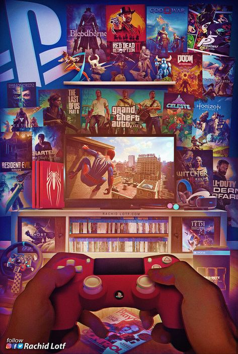 ArtStation - Playstation 4 - Spider Man, Rachid Lotf Retro Games Wallpaper, Game Wallpaper Iphone, Joker Artwork, Desain Buklet, Retro Gaming Art, Gameboy Color, Video Game Room Design, Best Gaming Wallpapers, Video Game Rooms