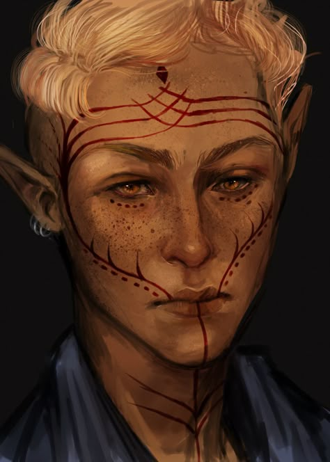 Commission for thirteenftw of their Lavellan, Tobias! Monk Portrait, Dragon Age Elf, Elf Tattoo, Sun Elf, Elf Wizard, Neutral Evil, Male Elf, Elf Face, Dragon Age Series