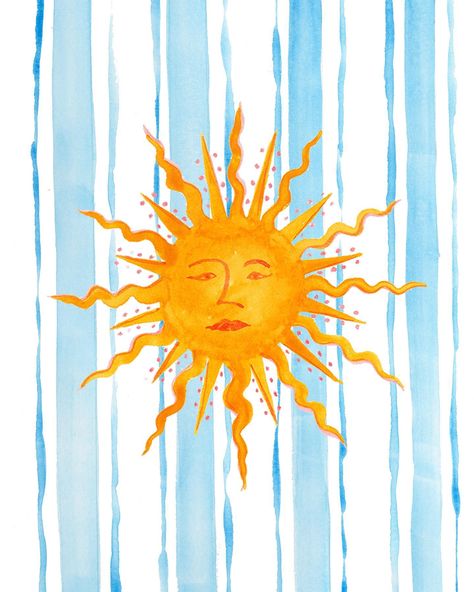 Loved creating this Sicilian inspired watercolour pattern after my recent trip to Sicily! I had so much fun painting different versions of the sicilian sun emblem but this one was by far my favourite. Sicilian Painting, Fun Illustration Art, Sicily Painting, Watercolour Sun, Sicilian Pattern, Retro Paintings Ideas, Sicilian Print, The Sun Drawing, Argentina Tattoo