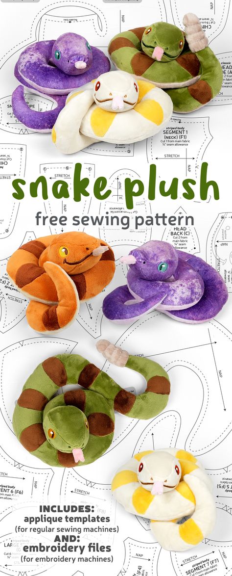 Cheetah Stuffed Animal Sewing Pattern, 3d Sewing Projects, Dnd Plush Pattern, Stuffed Crow Sewing Pattern, Parrot Sewing Pattern Free, Snake Pillow Diy, Cute Plushie Sewing Patterns Free, Diy Snake Stuffed Animal, Human Sewing Pattern