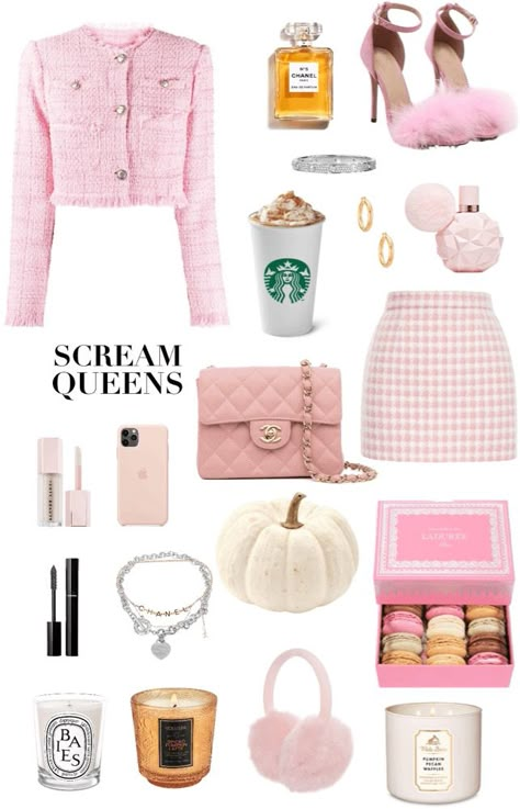 Scream queens aesthetic starter pack Chanel vibe style look fashion Scream Queen Outfits, Chanel Scream Queens Aesthetic, Scream Queens Aesthetic Outfit, Chanel Oberlin Aesthetic, Chanel Oberlin Outfit, Scream Queens Aesthetic, Chanel Scream Queens, Scream Queens Outfits, Autumn Bakes